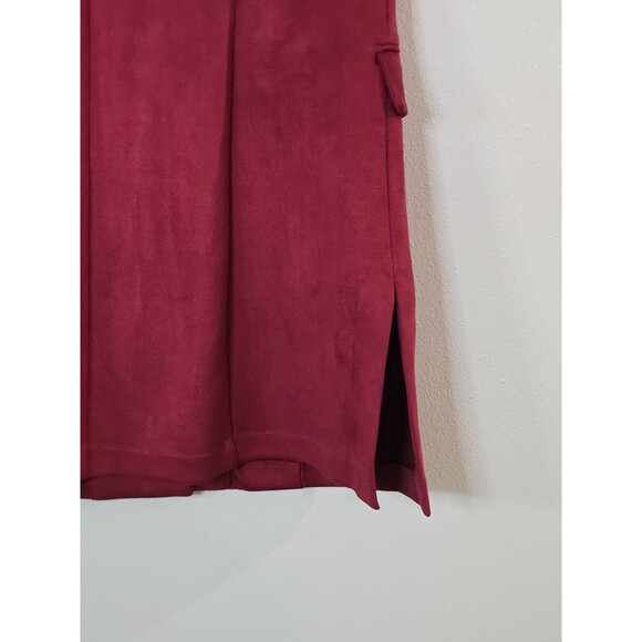 Marc New York Red Suade Longline Trench Jacket Vest Size Large Gold Button - Picture 7 of 10